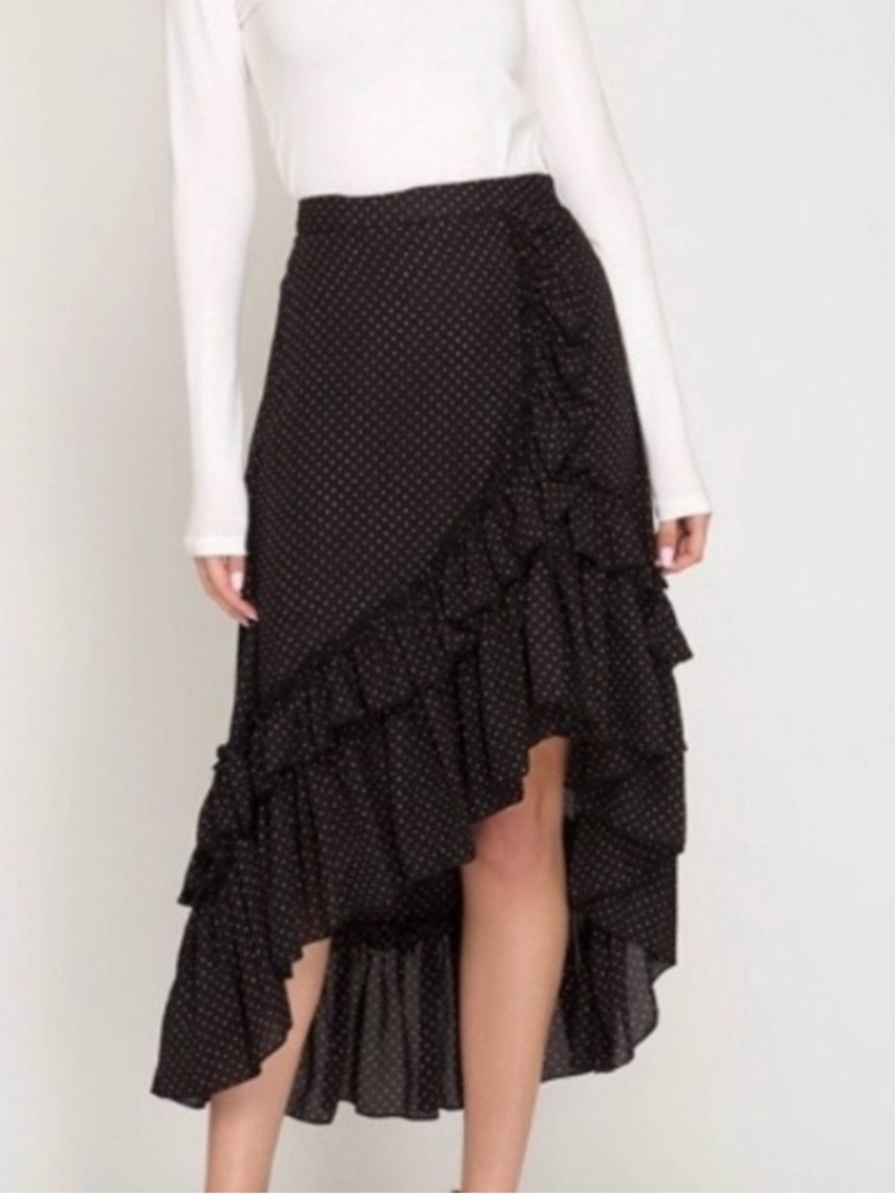 She + Sky Medium Black Polka Dot Ruffle High-Low Skirt